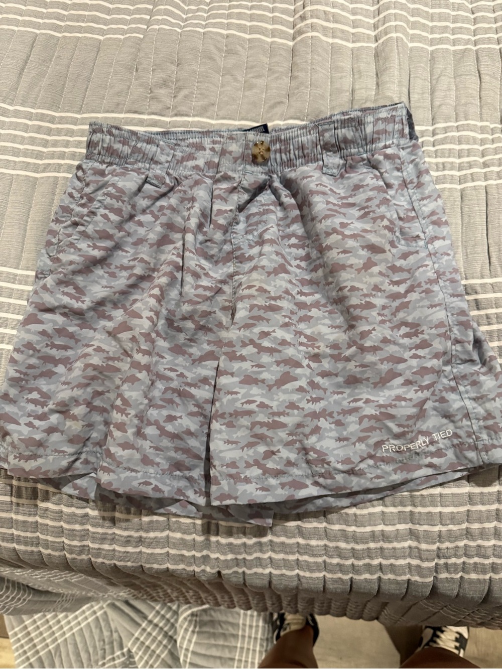 Properly Tied Kids' Light Gray Shark-Print Shorts